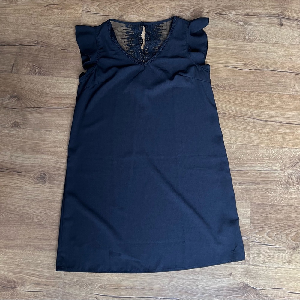 NWT! SHEIN Black Ruffle Sleeve Mini Dress w/ Lace Detail on the Back Size Small